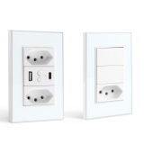 INTERRUPTOR SMART ZIGBEE ZEMISTAR HM-102 2 INTERRUPTOR E 1 TOMADA BR