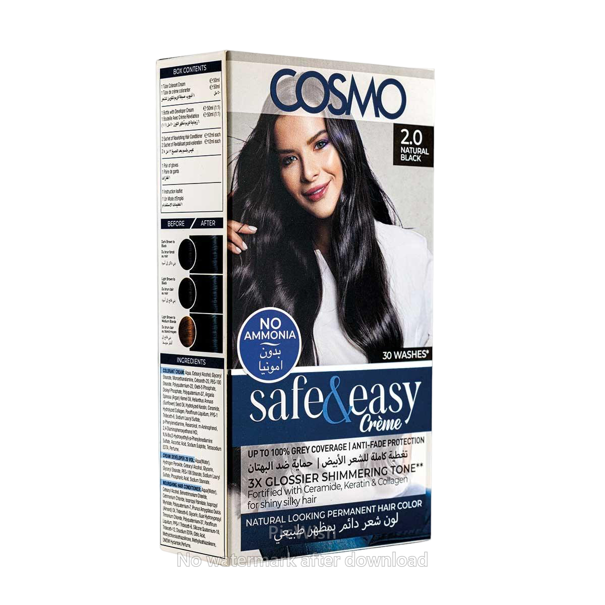 Tinta P/ Cabelo Cosmo SAFE & EASY 3X Natural Black 2.0