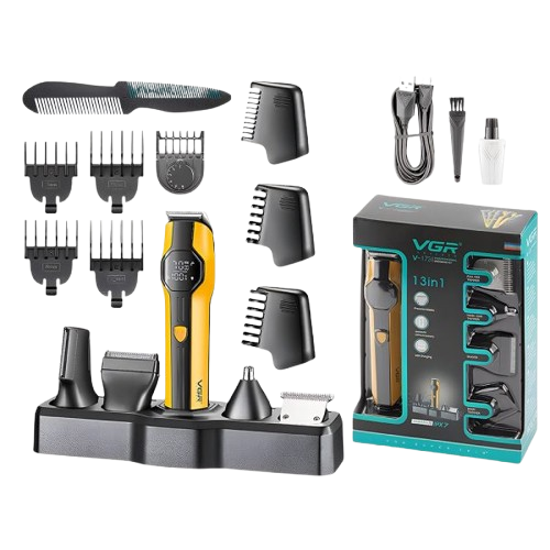 KIT MAQUINA DE CABELO VGR V-173 13IN1 AMARELO BIVOLT