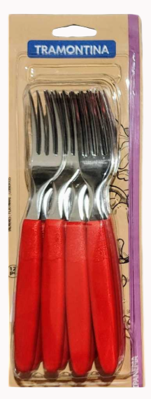 GARFO TRAMONTINA INOX VERMELHO 12P€S
