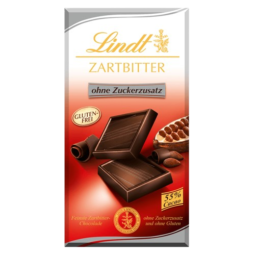 Chocolate Lindt Zartbitter OHNE Zuckerzusatz 55% Cacao 100G