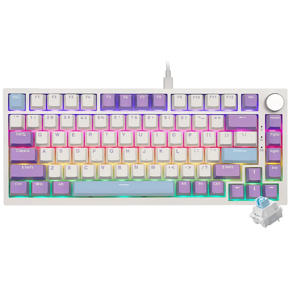 Teclado USB Gamer Ajazz AK820 Mechanical/Ingles Branco/ROXO 980190