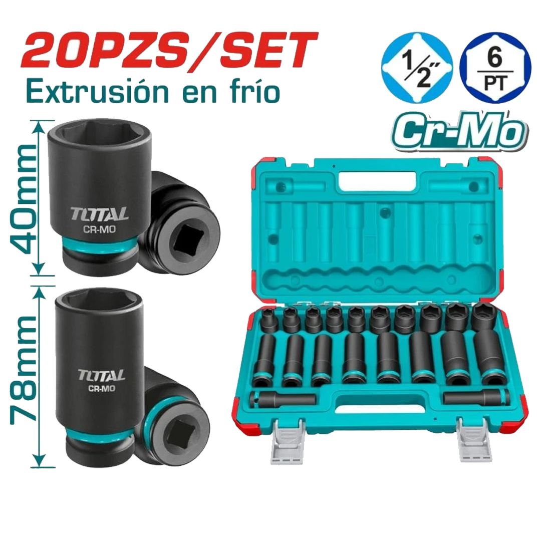 KIT CHAVE DE CANHAO TOTAL THKISD12203L 20PCS 1/2PULG 78MM/40MM