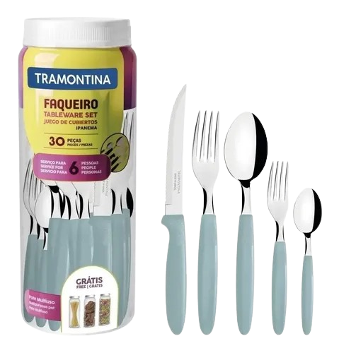 KIT TALHERES TRAMONTINA 23398/288 AZUL CLARO 30PZ*