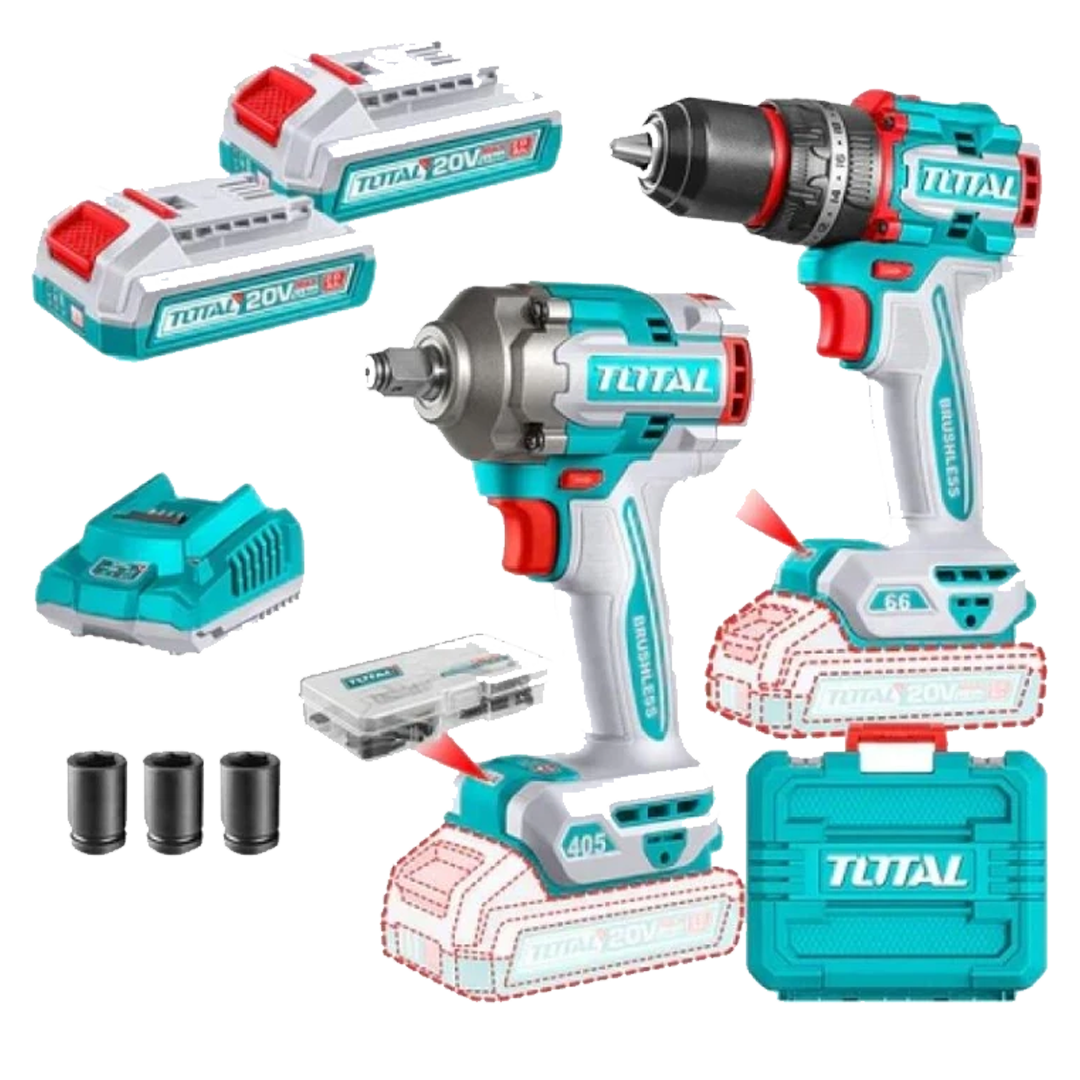 KIT PARAFUSADEIRA BATERIA TOTAL TCKLI20286 +CHAVE DE IMPACTO