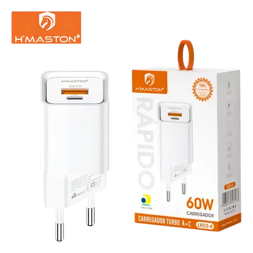 AC CEL FONTE H MASTON LR23-4 USB+USB-C 60W BRANCO