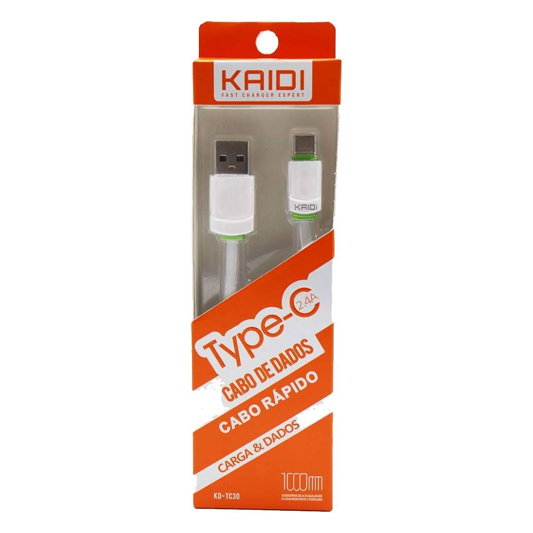 AC CEL CABO USB KAIDI KD-TC30 TYPE-C 1M BRANCO/VERDE
