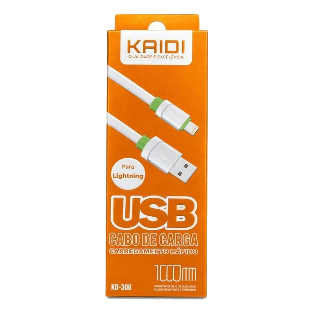 AC CEL CABO USB KAIDI KD-306 LIGHTNING BRANCO/VERDE