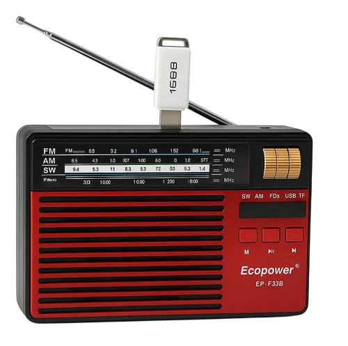 RADIO PORTATIL ECOPOWER EP-F39 VERMELHO BT/USB/FM/LED/V8