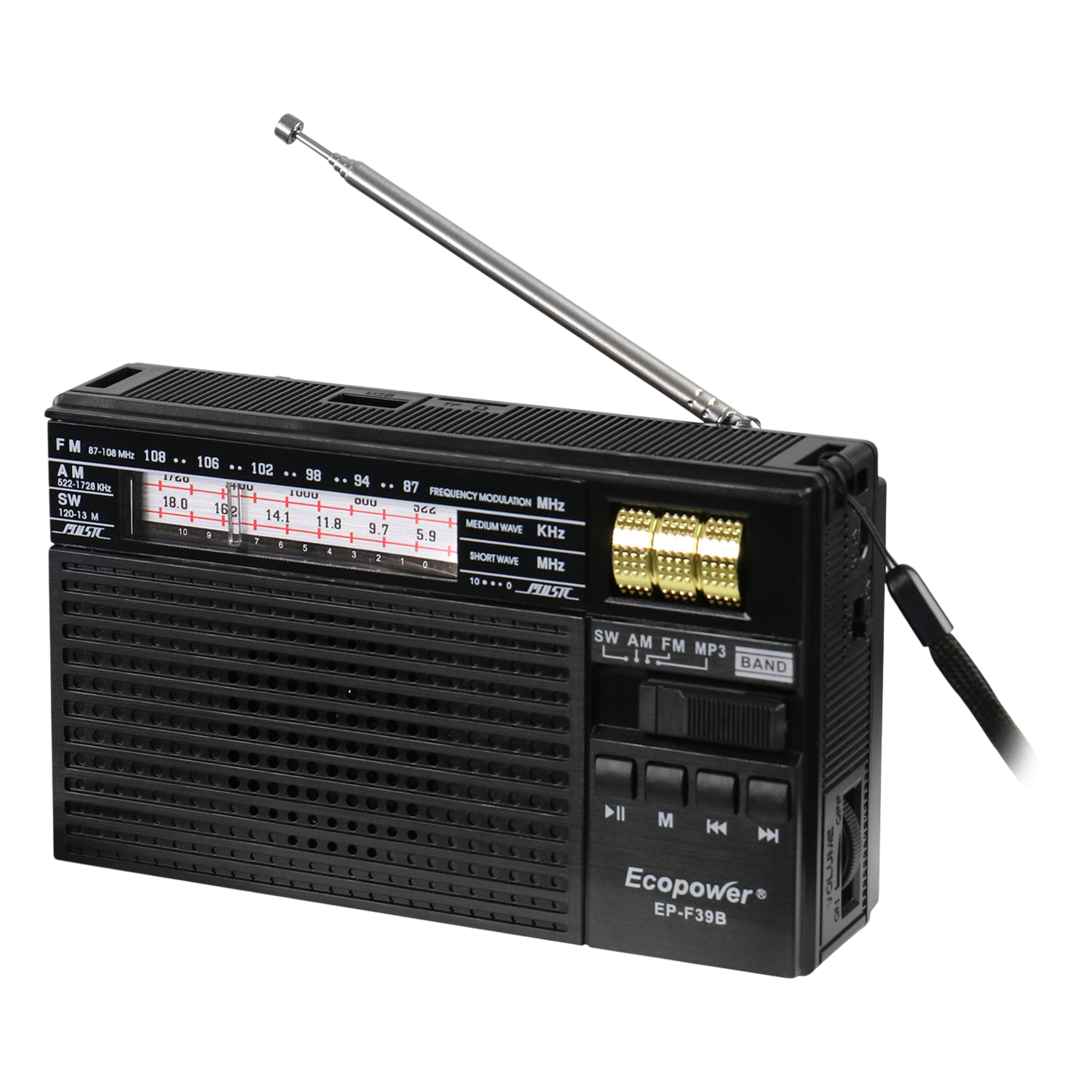 RADIO PORTATIL ECOPOWER EP-F39 PRETO BT/USB/FM/LED/V8