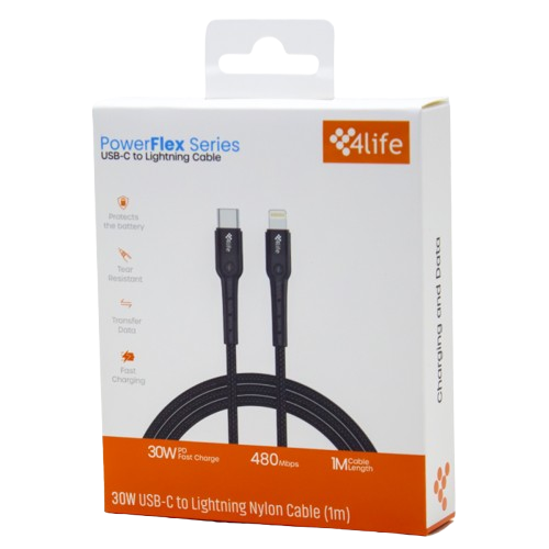 Anúncio: Ac Cel Cabo USB 4LIFE FLT2CL1B 1M 30W USBC/LIGHTNING Nylon
