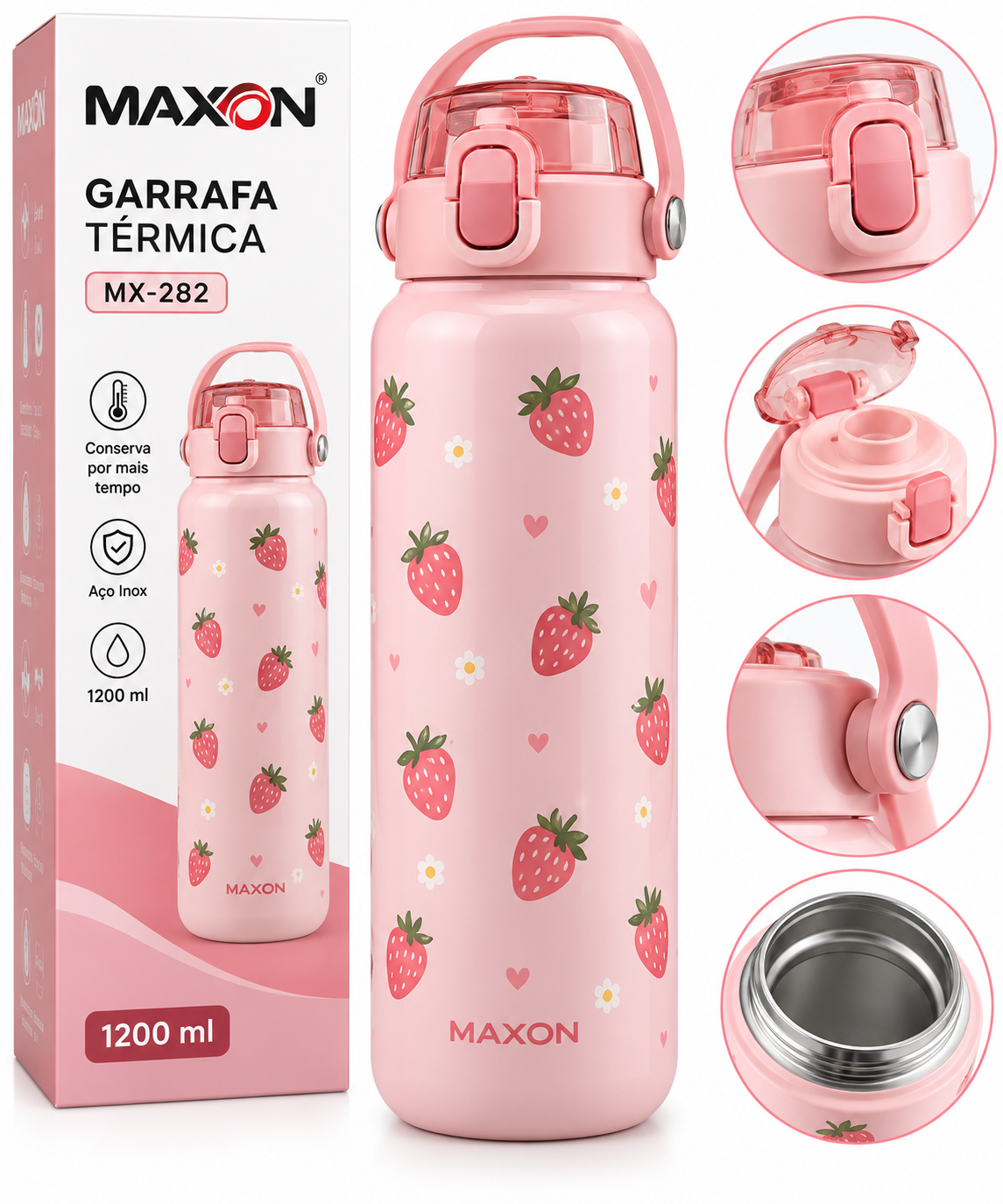 Anúncio: Garrafa Termica Maxon Mx-282 1200ml Rosa Claro Morango