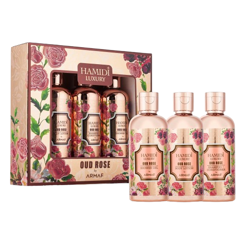 Anúncio: Kit Hamidi Luxury Oud Rose Shower Gel 95ML/SHAMP/COND 95ML/LOCAO 95ml