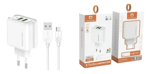 Anúncio: Ac Cel Fonte Carregador H'MASTON Y24-3 Type-C Branco*