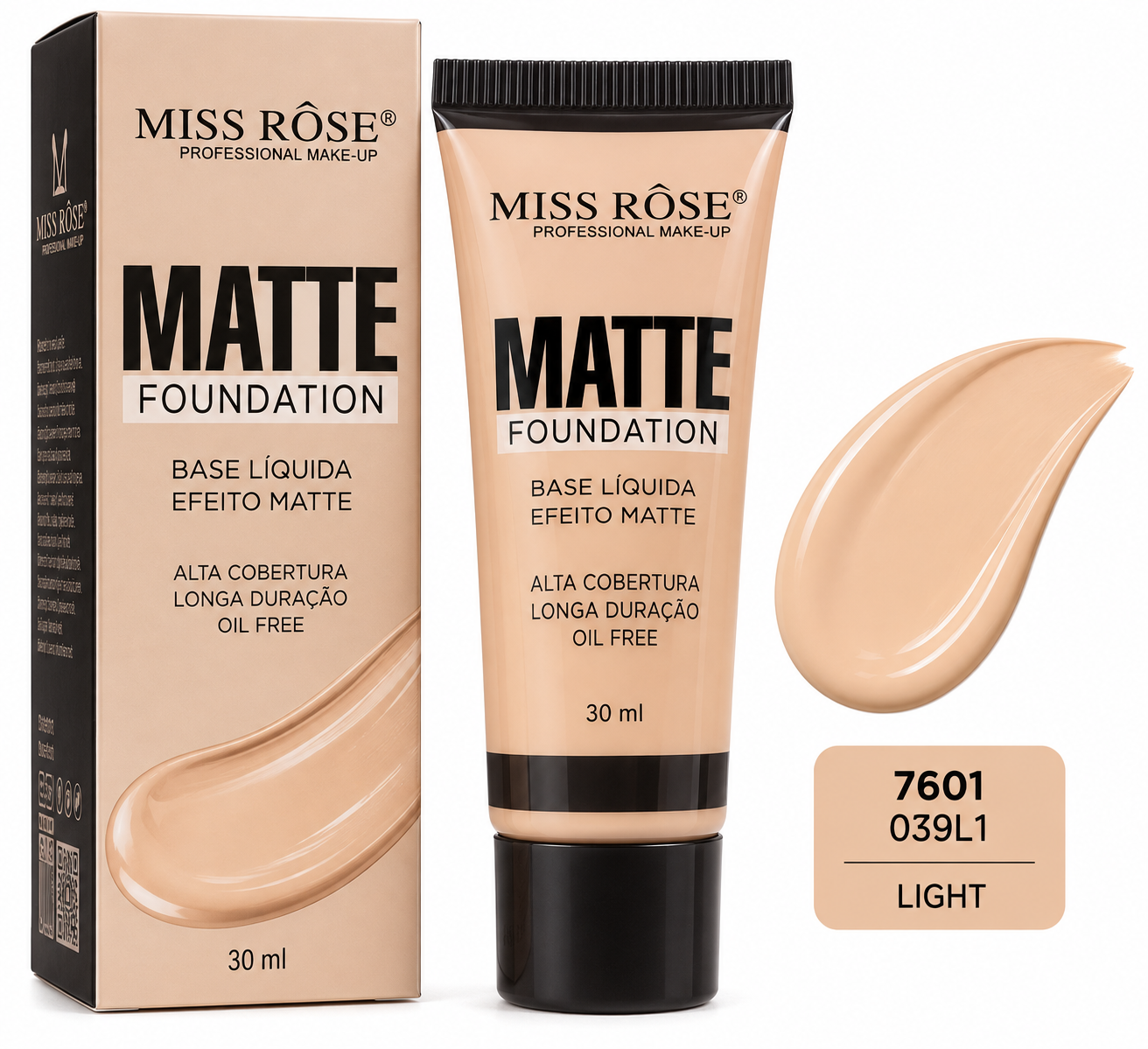 Anúncio: Base Facial Miss Rose Matte 7601-039L1 Light