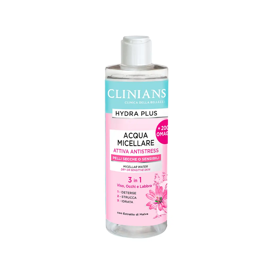 AGUA MICELLAR CLINIANS ATTIVA ANTISTRESS 3EM1 C/ESTRATTO DI MALVA 400M