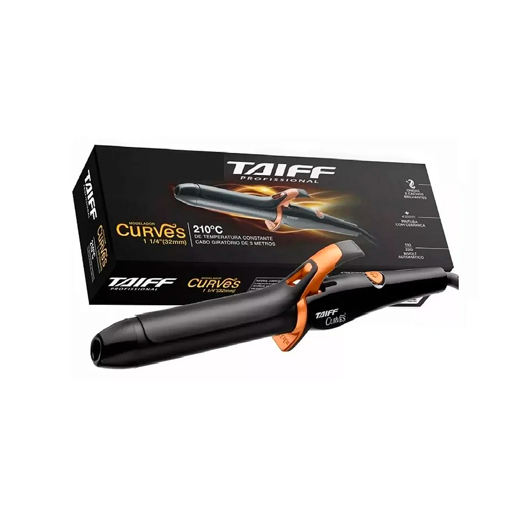 MODELADOR DE CACHOS TAIFF CURVES 32MM 1/4" PRETO/BRONCE BIVOLT