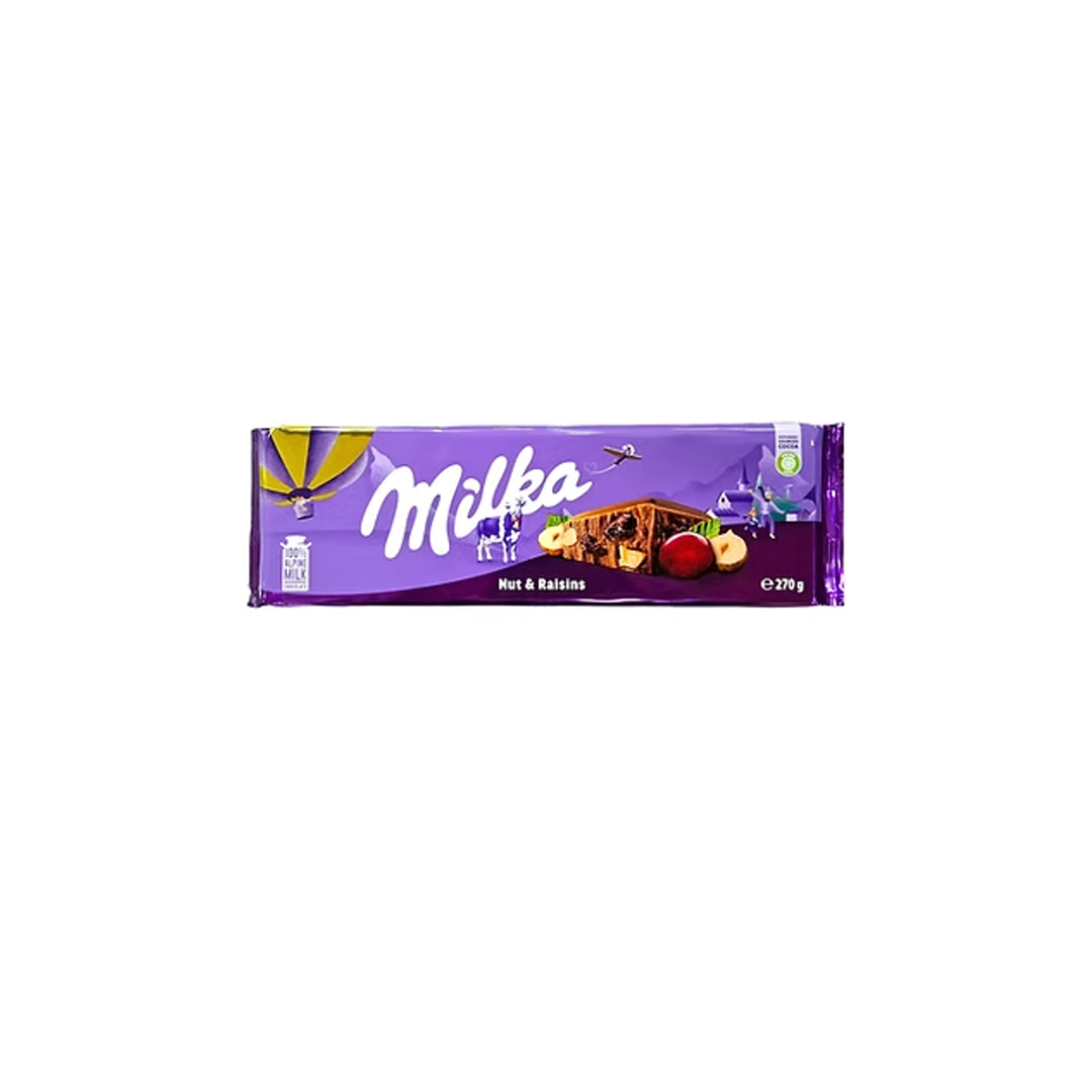 CHOCOLATE MILKA NUT & RAISINS 270G BARRA