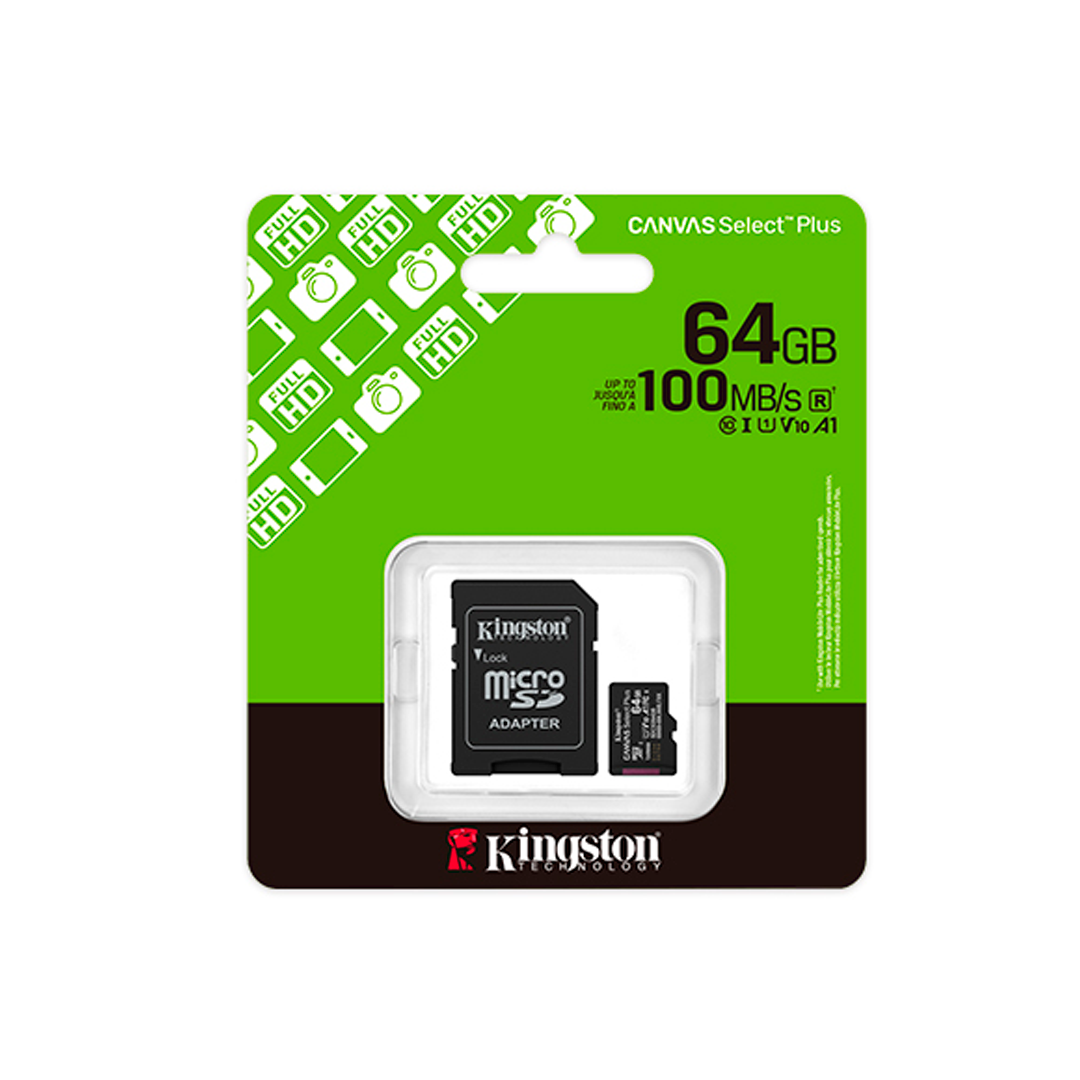 MEM SDHC 64GB KINGSTON 100MB/S PLUS C10 SDCS3/64GB C/ADAPTADOR