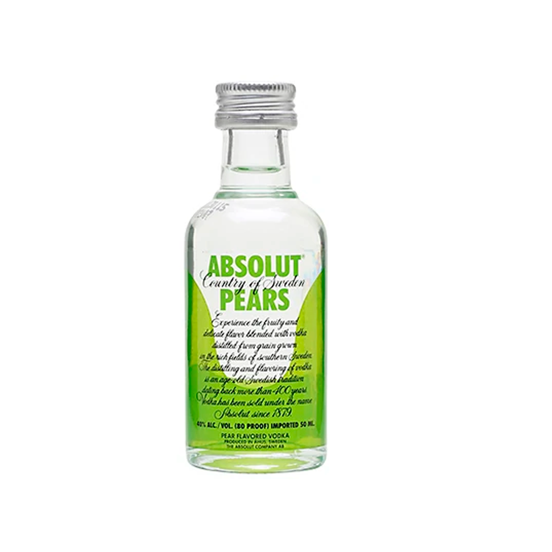BEB VODKA MINI ABSOLUT PEARS 38% ALCOHOL 50ML