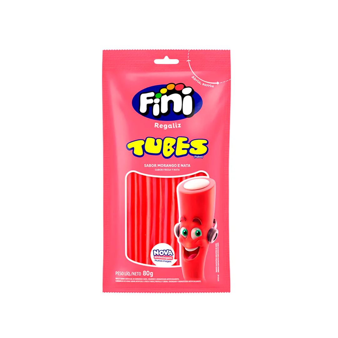 GOMA FINI REGALIZ TUBES MORANGO E NATA 80G