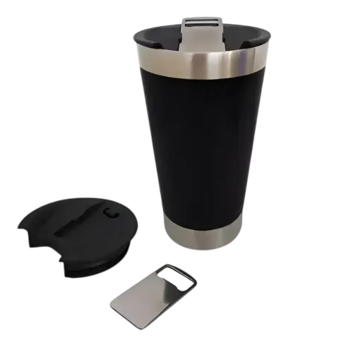 COPO TERMICO BEER PINT PRETO 473ML COM TAMPA E ABRIDO