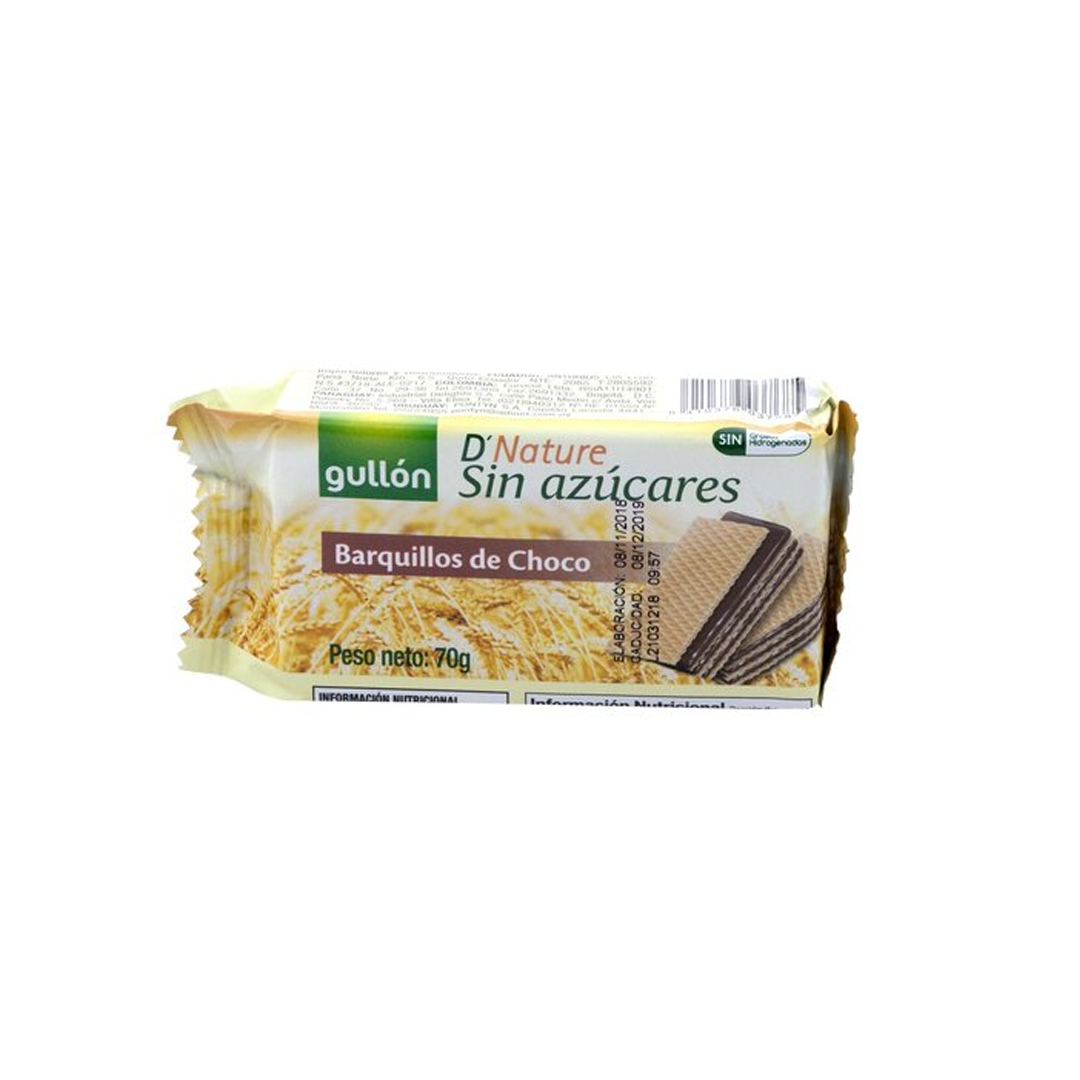 BISCOITO GULLON WAFER BARQUILLOS DE CHOCO.S/AZUCAR 70G