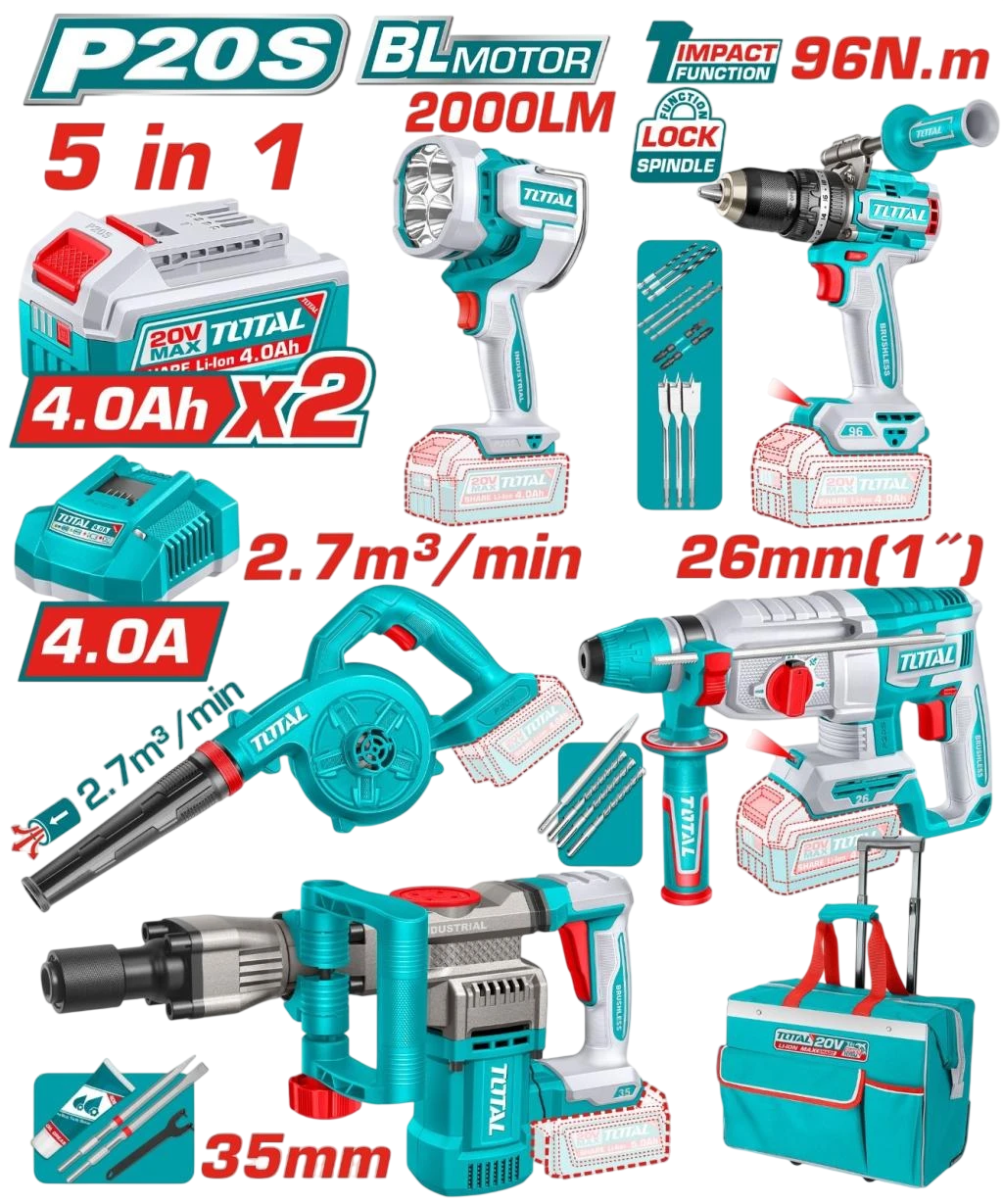 Anúncio: Kit Martelete Demoledor Total 5In1 Tosli251083 2BATTERY
