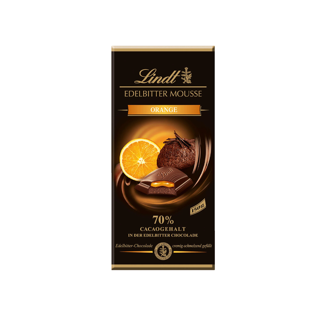 CHOCOLATE LINDT EDELBITTER ORANGE 70% CACAOGEALT 150G BARRA