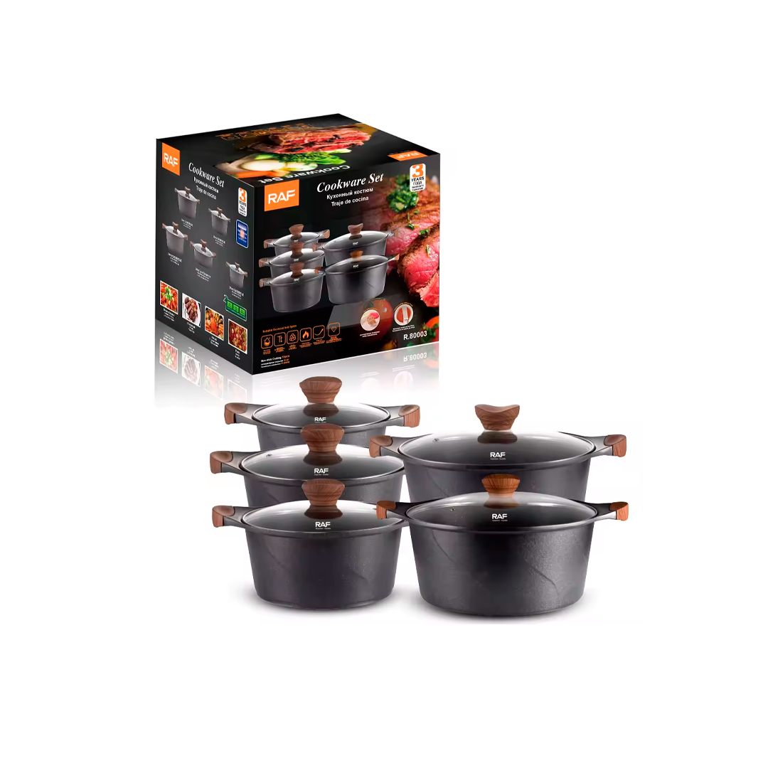 JOGO DE PANELA RAF R.80003B 5PCS CERAMICA/GLASS BLACK*