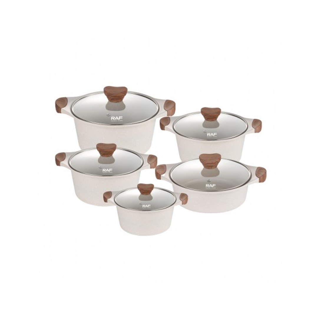 JOGO DE PANELA RAF R.80003W 5PCS CERAMICA/GLASS WHITE/BROWN* | LG