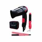 KIT MINI SECADOR CHAPINHA+ONDULADOR+NECE GWB056 BIVOLT PRETO ROSA