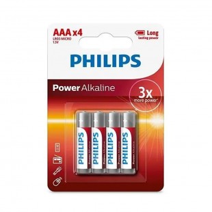 PILHA PHILIPS POWER ALKALINA AAA 4PEÇAS LR03P4B/97 1.5V