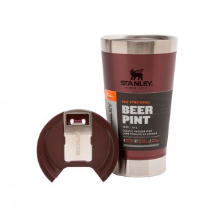 COPO TERMICO STANLEY CLASSIC BEER PINT BORDO 473ML COM TAMPA E ABRIDO*