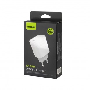 FONTE ECOPOWER EP-7029 1 TYPE-C BRANCO 20W	