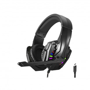 FONE C/ MICROFONE SATELLITE GH-402 GAMING RGB TYPE C PRETO