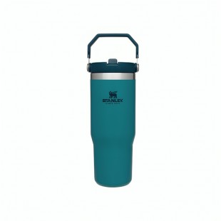 GARRAFA TÉRMICA STANLEY CLASSIC FLIP STRAW TUMBL CREME/AZUL 887ML COM ALÇA