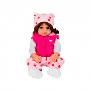 BONECA SILICONE BABY REBORN V-52 48CM PIJAMA ROSA
