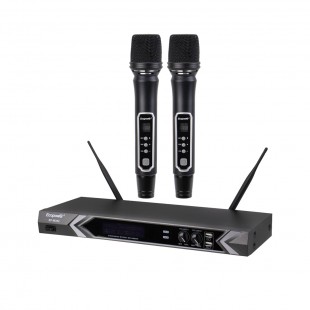 KIT MICROFONE ECOPOWER EP-M302 SEM FIO 2MIC PRETO