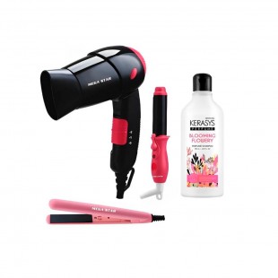 KIT MINI SECADOR CHAPINHA+ONDULADOR GWB056 +SHAMPOO KERASYS BLOOMING