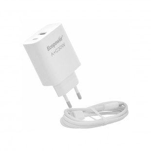 FONTE ECOPOWER EP-7045 USB-C/USB 30W BRANCO	
