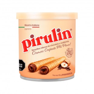 BARQUILHOS RECHEADOS PIRULIN CHOCOLATE E AVELÃ 155G LATA