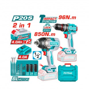 KIT PARAFUSADEIRA + CHAVE IMPACT BATERIA TOTAL TOSLI250586 220V 50/50H