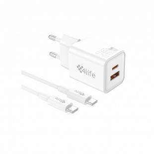 ACESSÓRIO CELULAR FONTE CARREGADOR 4LIFE FL8530ACGW TYPE-C/USB 30W BRANCO