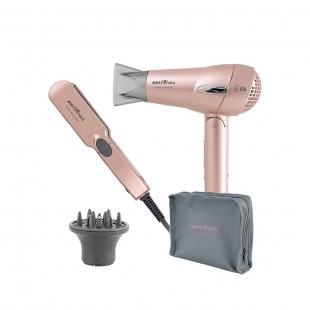 KIT SECADOR+PRANCHA BRITANIA MINI TRAVEL SHINE PINK 