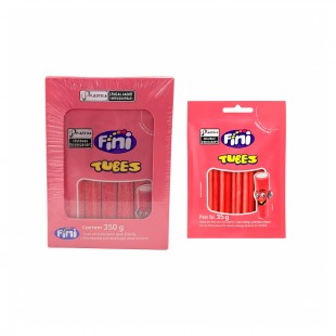 GOMA FINI REGALIZ TUBES AZEDINHOS MORANGO E NATA 350G 10PEÇAS
